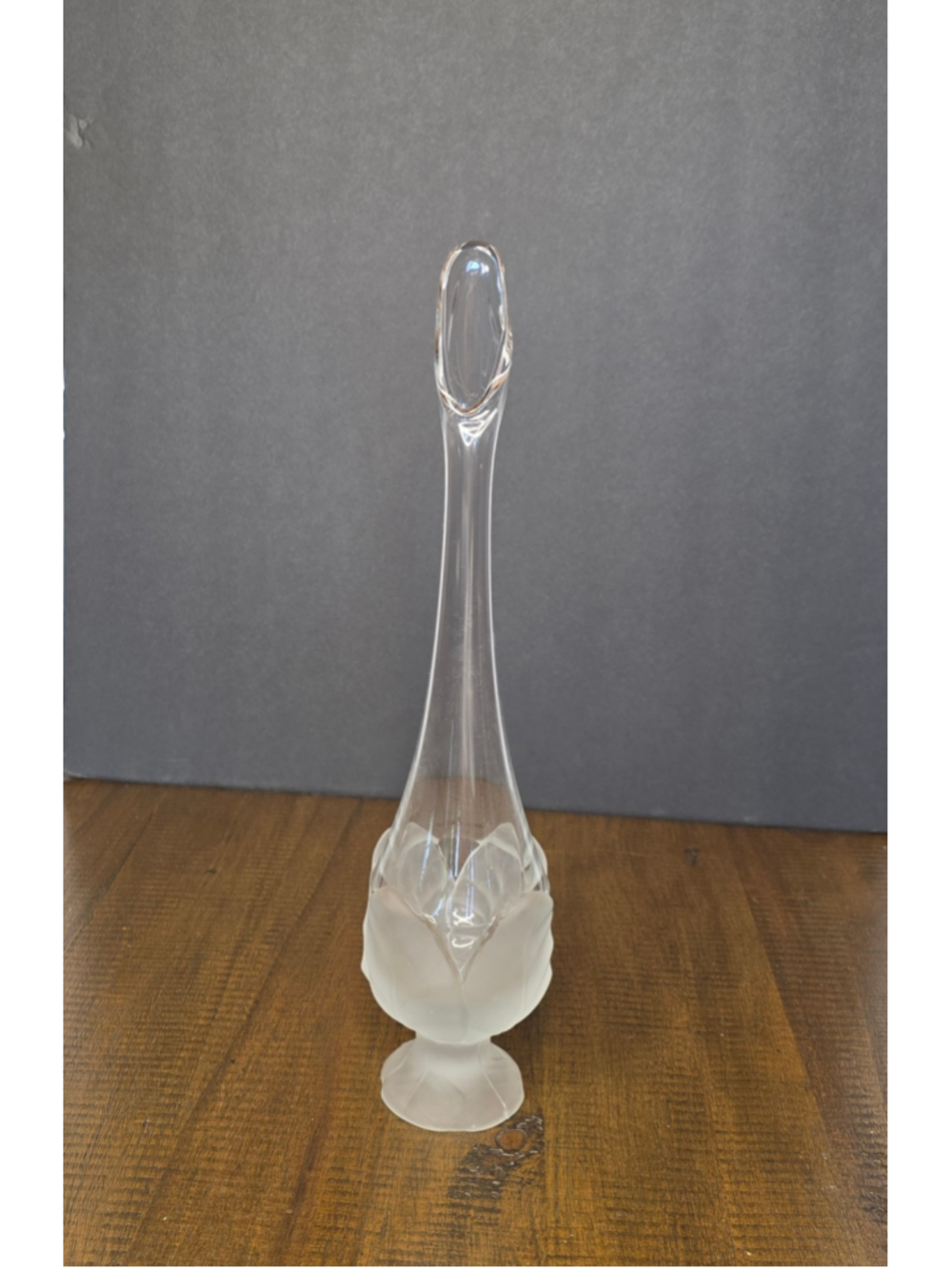 MCM Viking Glass Swung Vase Frosted Cabbage Leaf Base Clear Stretch Bud Art 13"